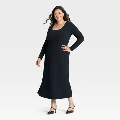 New - Women's Long Sleeve Rib-Knit Maxi Dress - A New Day™ Black 2X