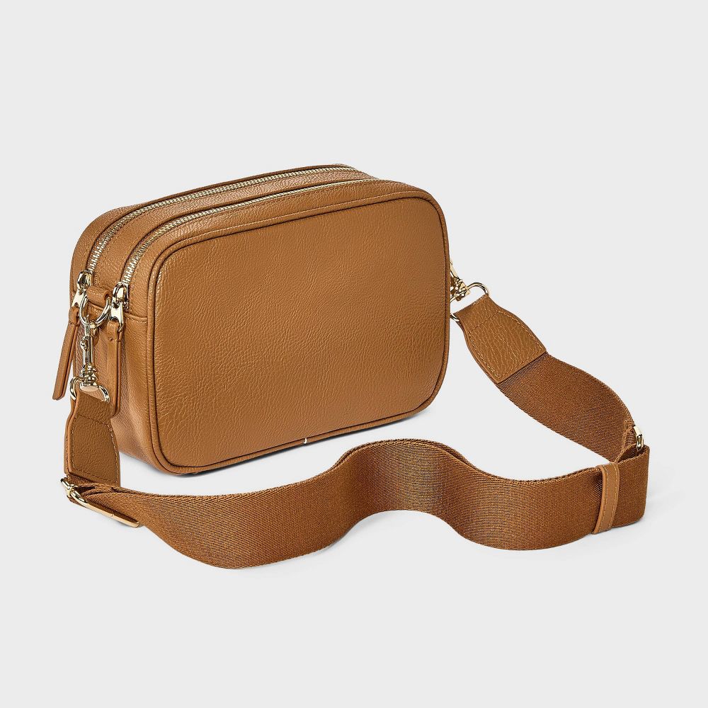 New - Double Zip Camera Crossbody Handbag - Universal Thread™ Brown