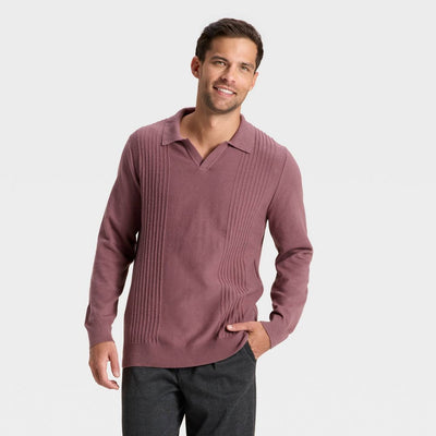 New - Men's Soft Knit Johnny Collar Polo Sweater - Goodfellow & Co™ Berry Pink L