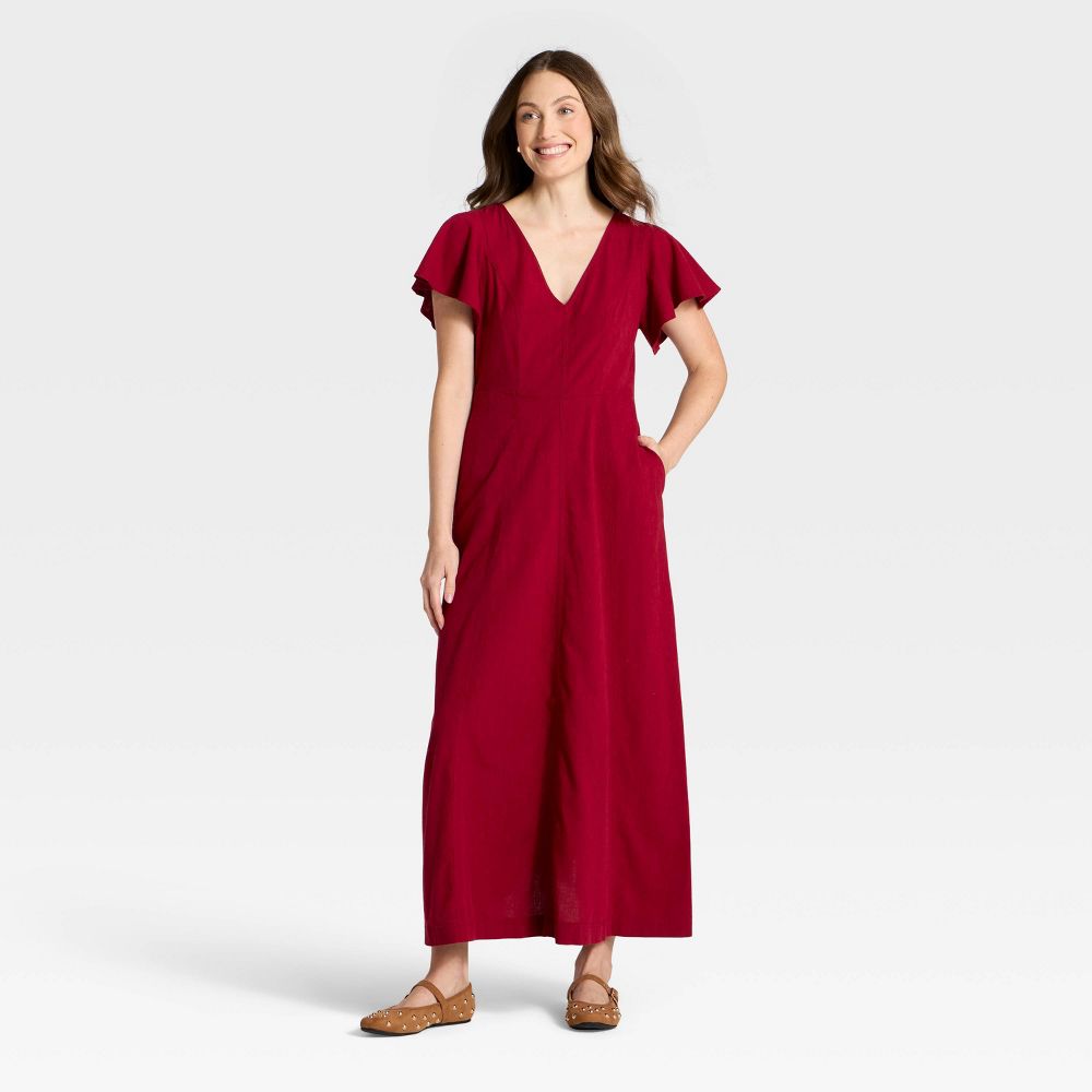 New - Women's Flutter Short Sleeve Maxi Pullover A-Line Dress - Universal Thread™ Red XS