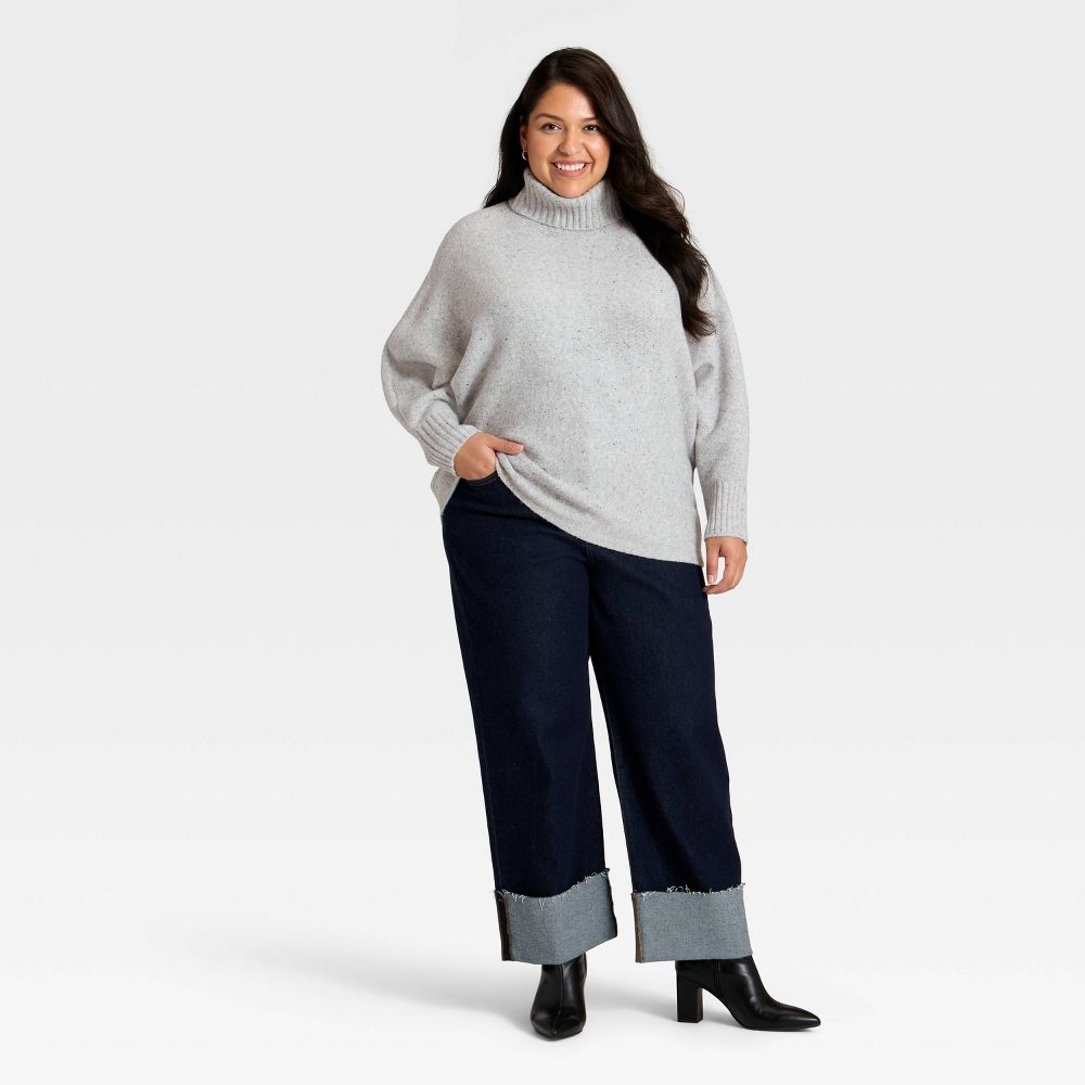 New - Women's Turtleneck Pullover Sweater - Ava & Viv™ Gray 4X