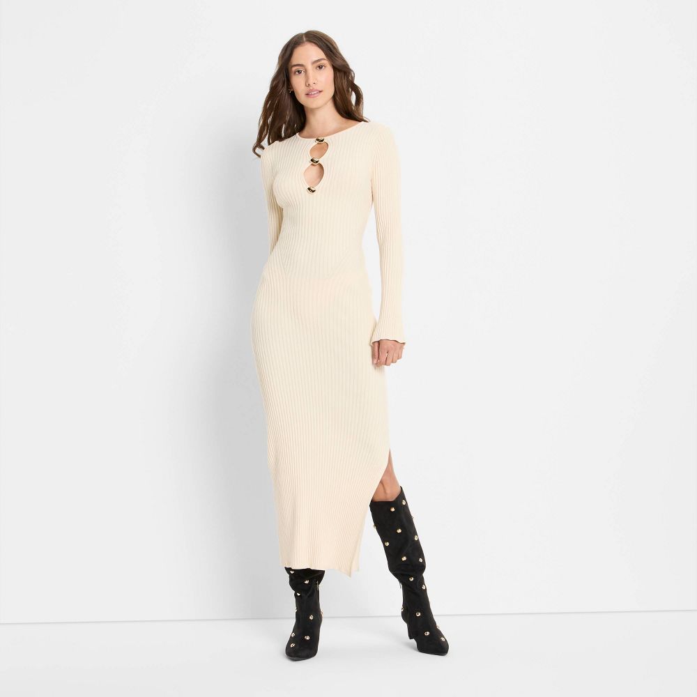 New - Women's Ribbed Maxi Dress - Future Collective Cream S