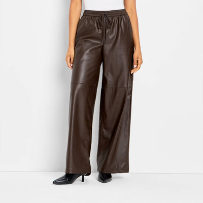 New - Women's Mid-Rise Wide Leg Faux Leather Pull-On Pants - Future Collective Brown XL