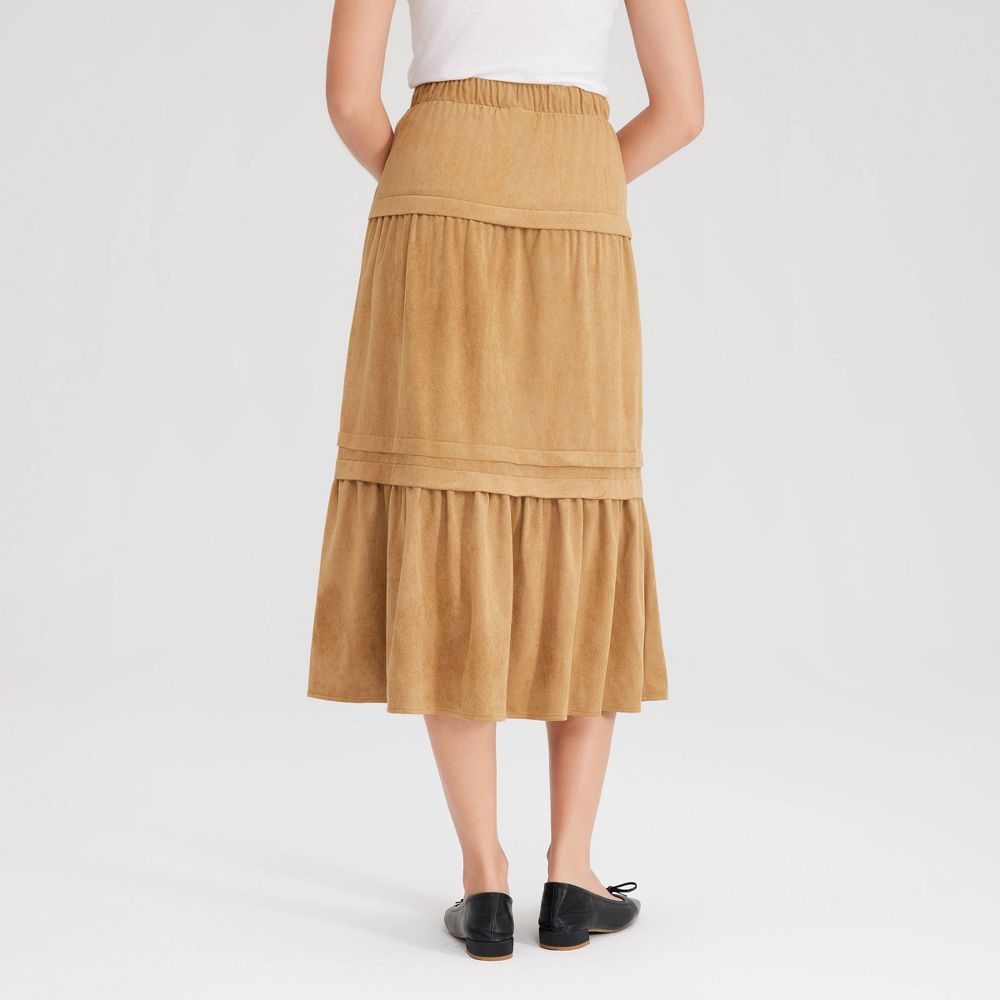 New - Women's Faux Suede Tiered Midi A-Line Skirt - Universal Thread™ Camel XXL
