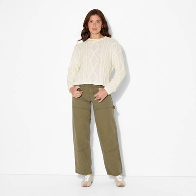 Open Box - Women's Crewneck Cotton Cable Pullover Sweater - Wild Fable™ Cream XXS