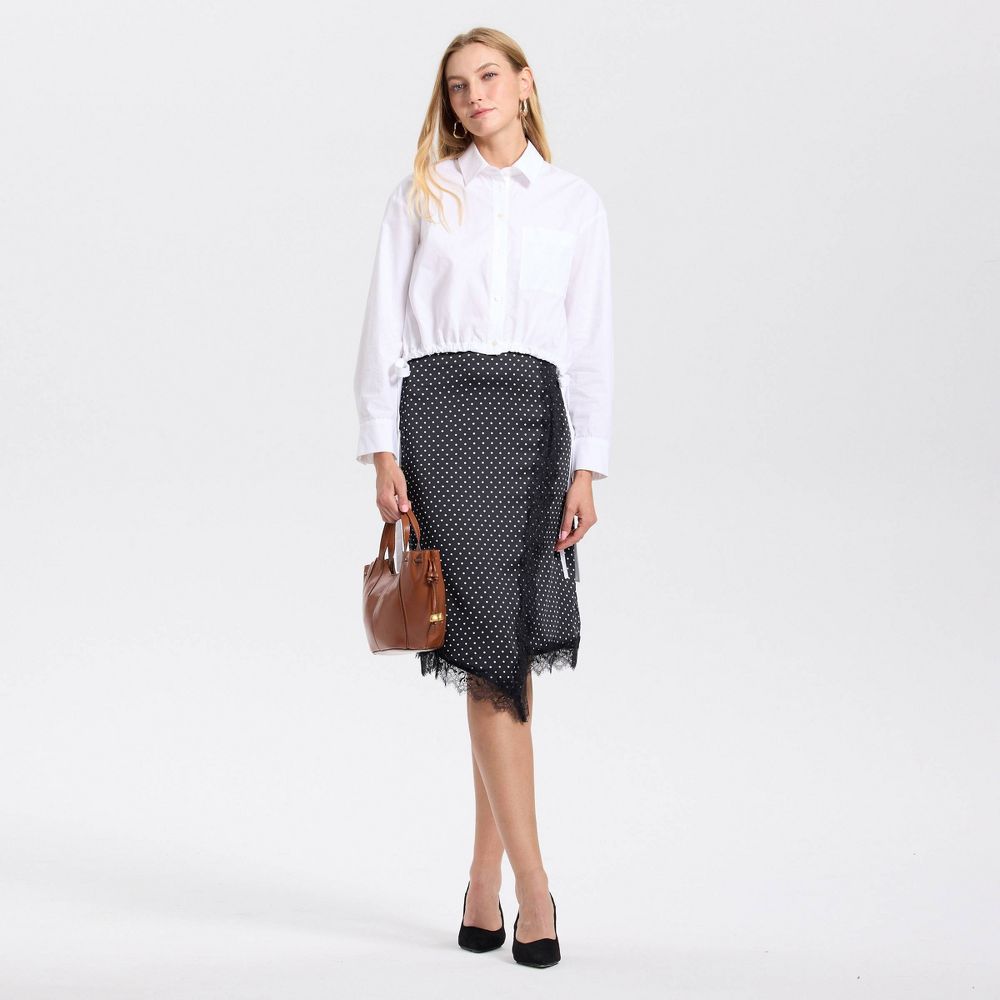 New - Women's Split Lace Trim A-Line Skirt - A New Day™ Black Dots S