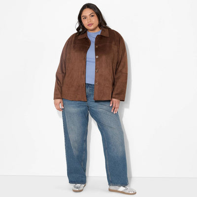 New - Women's Pointed Collar Faux Suede Chore Coat - Wild Fable™ Brown XXL