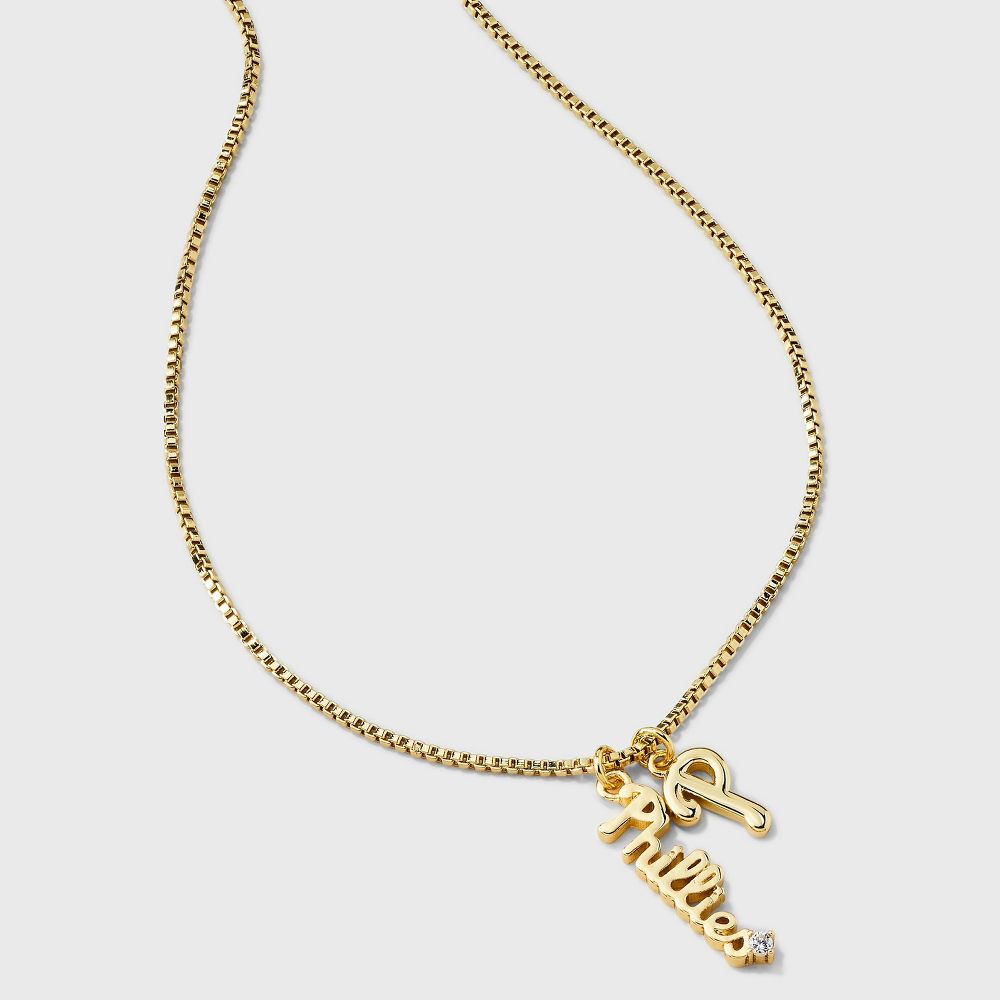 New - Bijoux Sport by Luv Aj MLB Gold Cubic Zirconia Charm Necklace - Philadelphia Phillies: Brass Chain, Lobster Claw Clasp, 16" Length