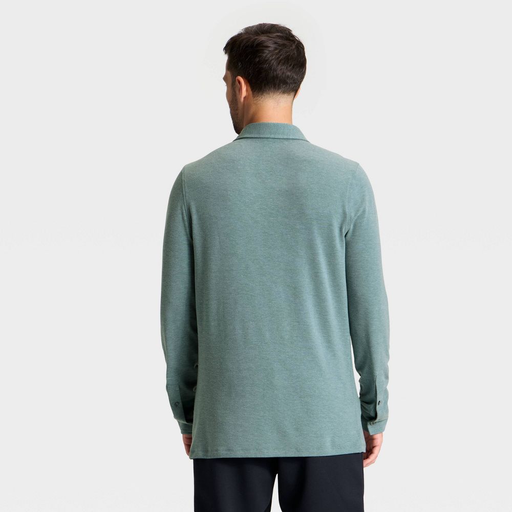 New - Men's Long Sleeve Knit Commuter Polo Shirt - All In Motion™ Teal Blue S