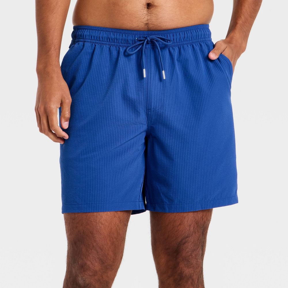 New - Men's 7'' Swim Trunks with Boxer Brief Liner - Goodfellow & Co™ Blue Stripe XS