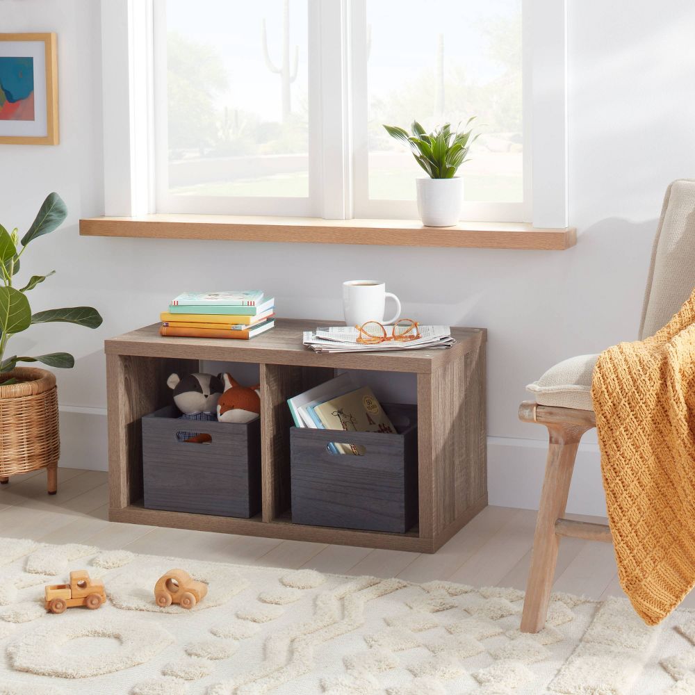 New - 13'' 2 Cube Organizer Weathered Gray - Brightroom™: MDF Bookshelf with Anti-Tip Hardware, 13" Cubby Storage System
