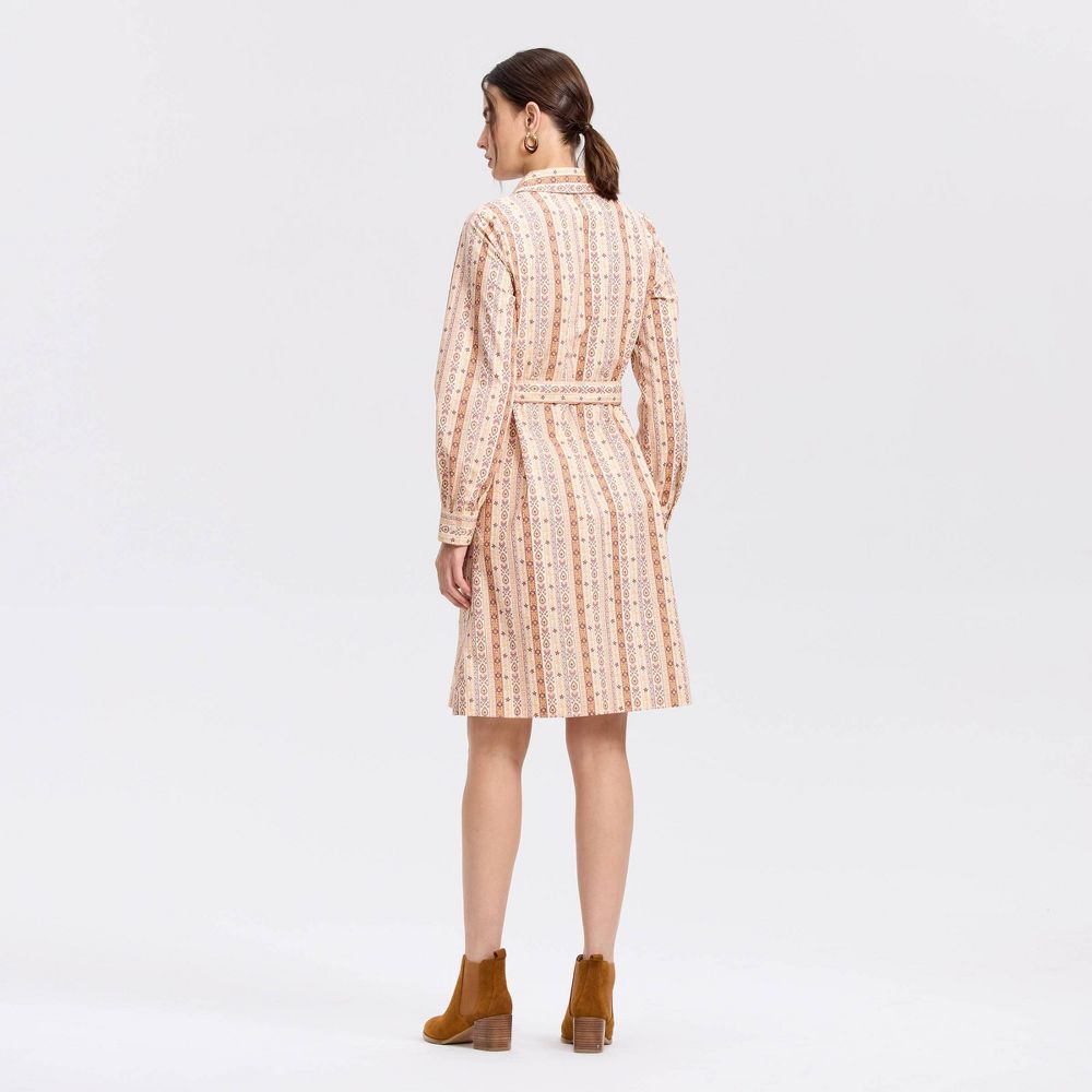 New - Women's Bishop Long Sleeve Poplin Mini Shirtdress - Universal Thread™ Beige Striped XL