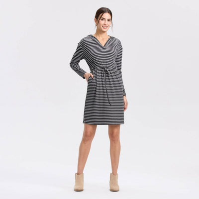 New - Women's Long Sleeve Knit Mini A-Line Dress - Universal Thread™ Dark Gray/White Striped S