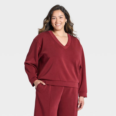New - Women's Sandwash Sweatshirt - A New Day™ Maroon XXL