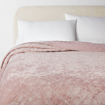 Open Box - King Luxe Diamond Stitch Velvet Quilt Mauve - Threshold™: OEKO-TEX Certified, Polyester Fill, Year-Round Comfort