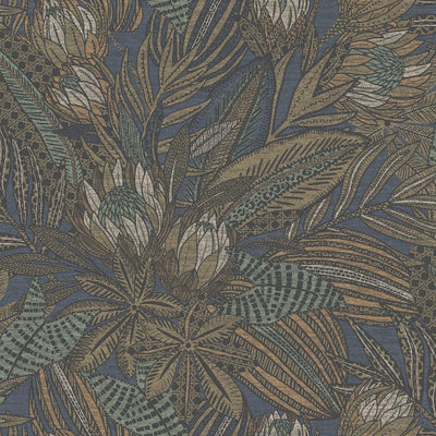 New - Holden Susara Tropical Navy Eco-Foam Wallpaper: Non-Pasted, Bohemian Floral, Strippable, Washable, Textured, 56 Sq Ft Coverage