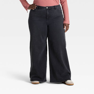New - Women's High-Rise Wide Leg Jeans - Ava & Viv™ Black Wash 24