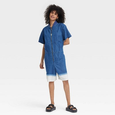 New - Houston White Women's Denim Loose Jumpsuit Rompers Shortalls Houston WhiteBullseye Deals