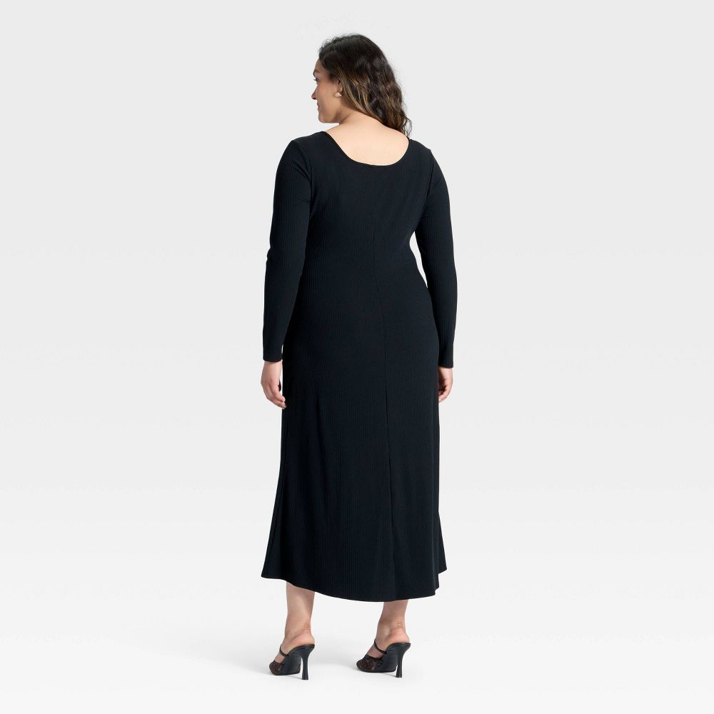 New - Women's Long Sleeve Rib-Knit Maxi Dress - A New Day™ Black 2X