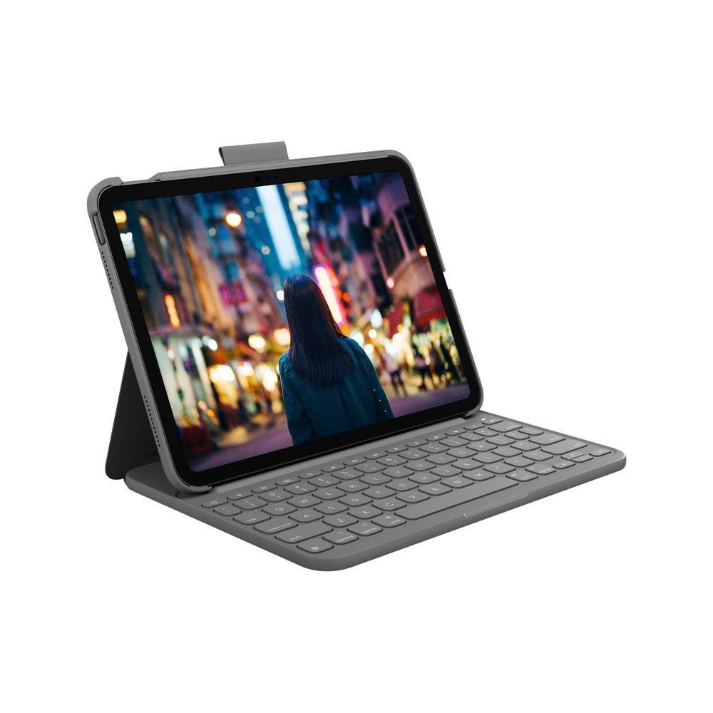 Refurbished - Logitech Slim Folio 10.9 Apple iPad 10th Gen Carrying Case Oxford Gray