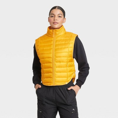 New - Women's Zipper Quilted Relaxed Puffer Vest Poplin Lightweight Stand Up Collar JoyLabBullseye Deals