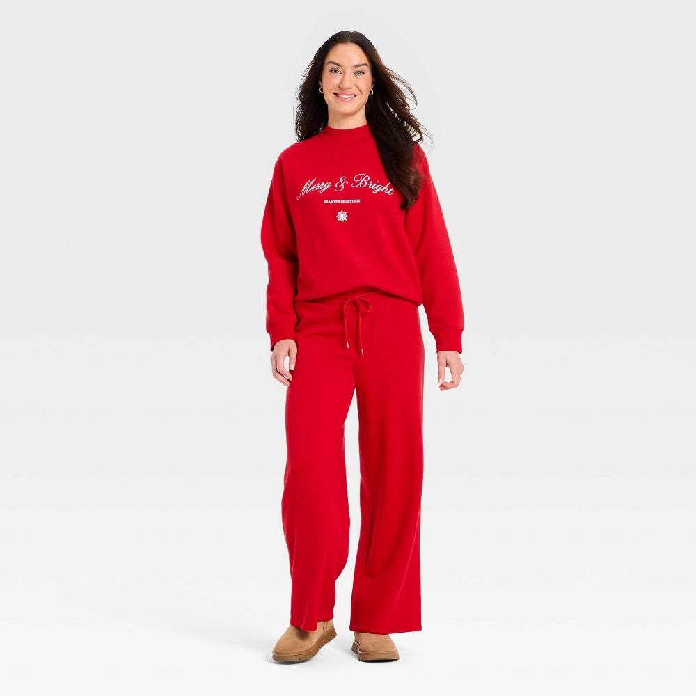 New - Women's Holiday Knit Embroidered Pullover Sweatshirt - Universal Thread™ Red M