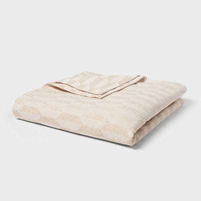 New - Full/Queen Chenille Jacquard Blanket Ivory/White Chevron Geo - Threshold™