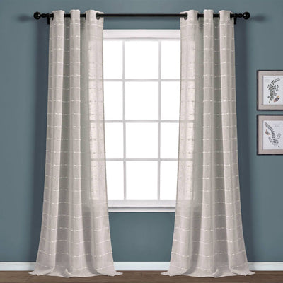Open Box - Set of 2 (95"x38") Farmhouse Textured Grommet Sheer Window Curtain Panels Gray - Lush Décor: Microfiber, Machine Washable