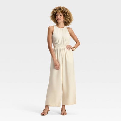 New - Women's Modern Gauze Jumpsuit - A New Day™ Cream M