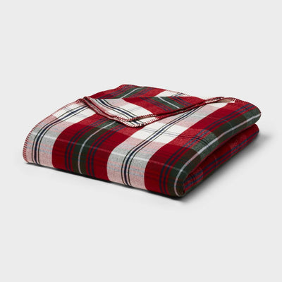 New - Full/Queen Brushed Cotton Blanket Red Plaid - Threshold™
