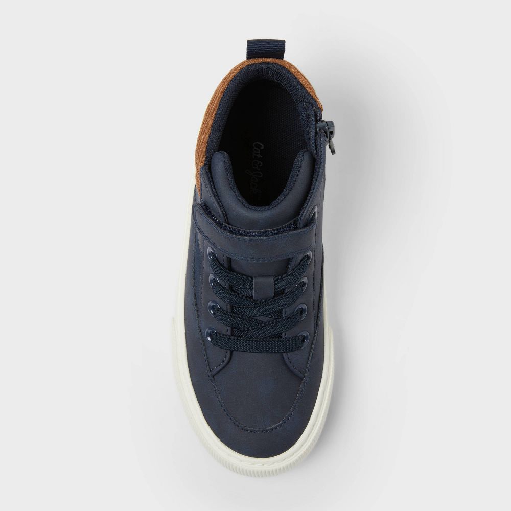 New - Kids' Robert Sneaker Boots - Cat & Jack™ Navy Blue 3: Chelsea Style, Zipper & Hook Closure, Padded Collar, Medium Width