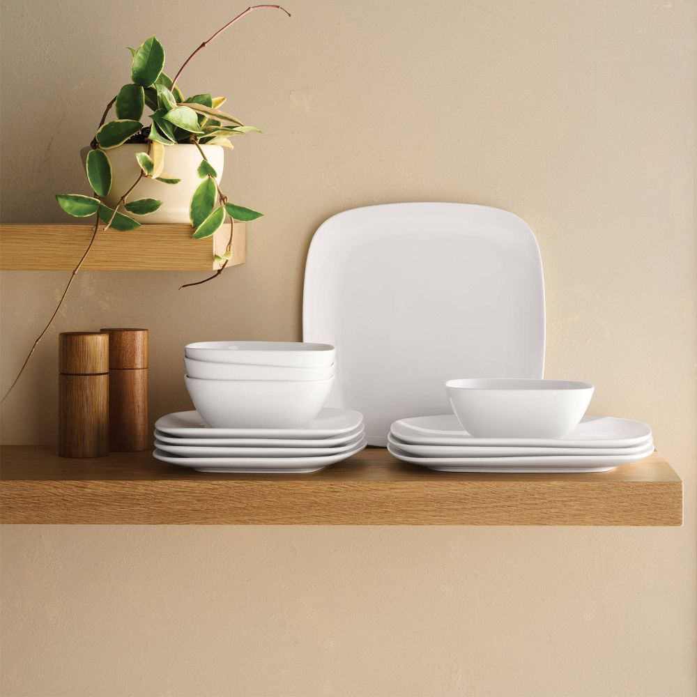 New - 12pc New Poreclain Square Coupe Dinnerware Set - Threshold™