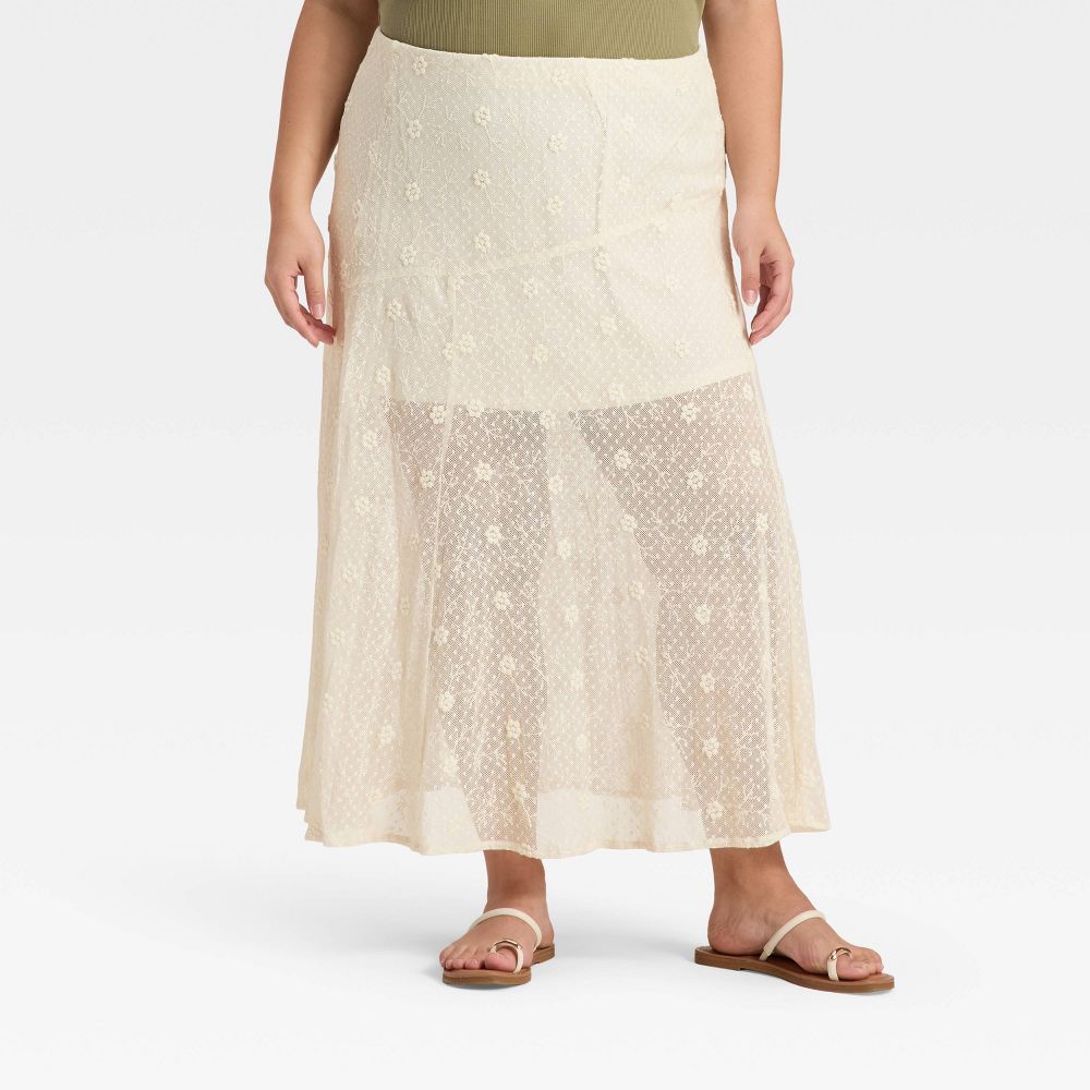 New - Women's Lace Maxi A-Line Skirt - Universal Thread™ Cream 2X