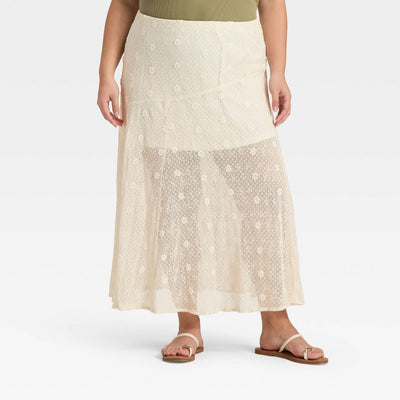 New - Women's Lace Maxi A-Line Skirt - Universal Thread™ Cream 2X