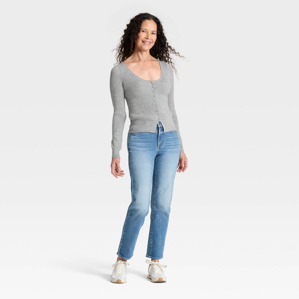 New - Women's Scoop Neck Cardigan Sweater - Universal Thread™ Gray M
