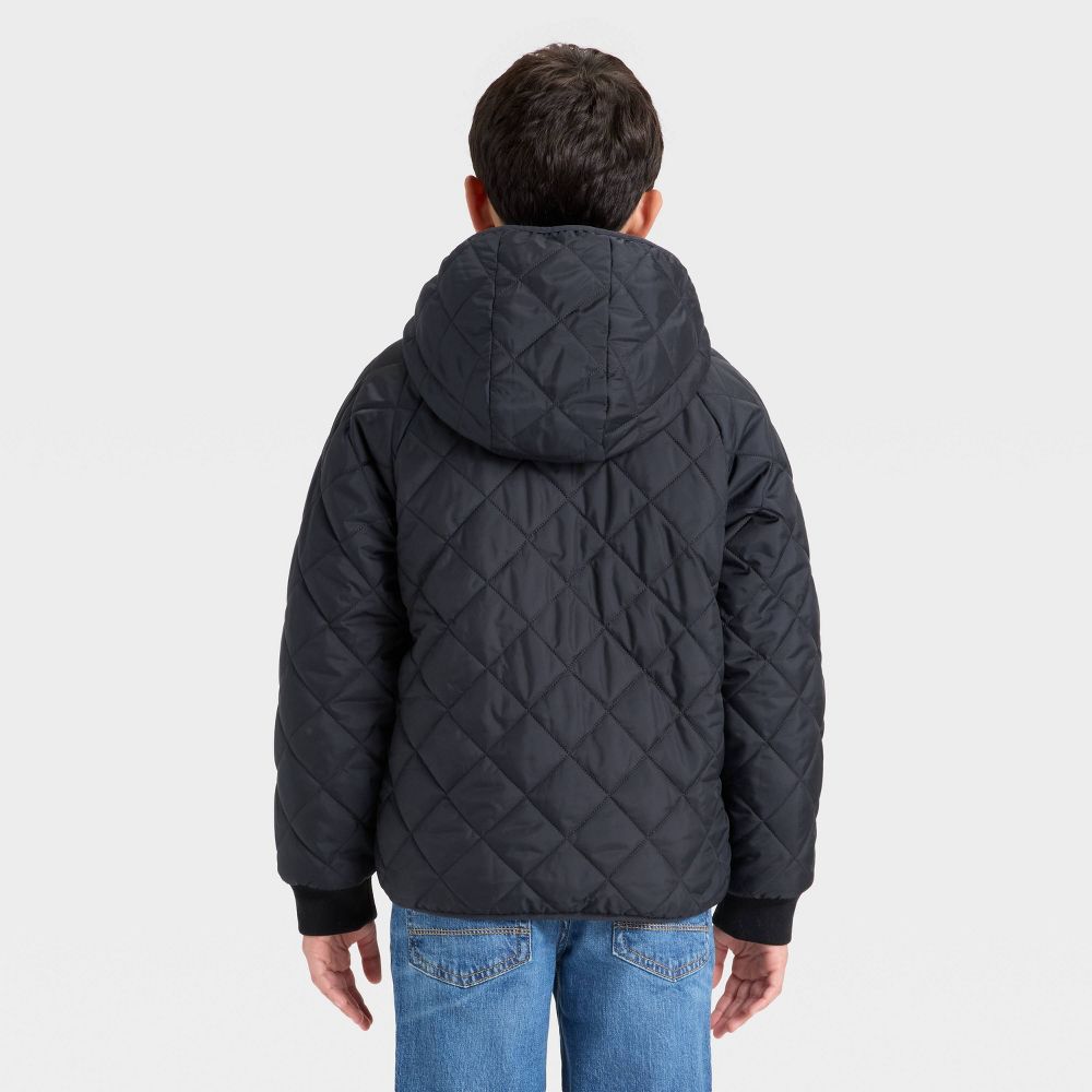 Open Box - Boys' Hooded Reversible Puffer - Cat & Jack™ Black/Gray S