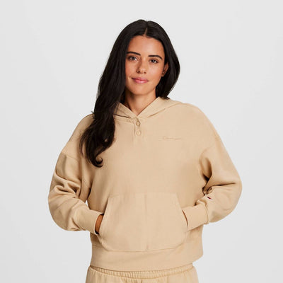 New - Champion Women's Vintage Wash Fleece Hooded Sweatshirt - Tan XS
