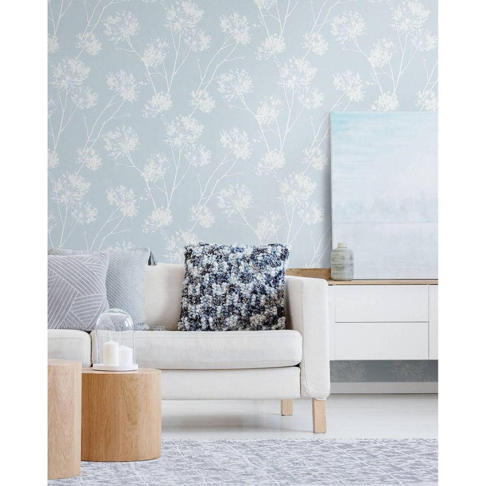 New - NextWall One O'Clock Botanical Peel and Stick Wallpaper Light Blue: Removable, Self-Adhesive, Washable, 30.75 Sq Ft Coverage