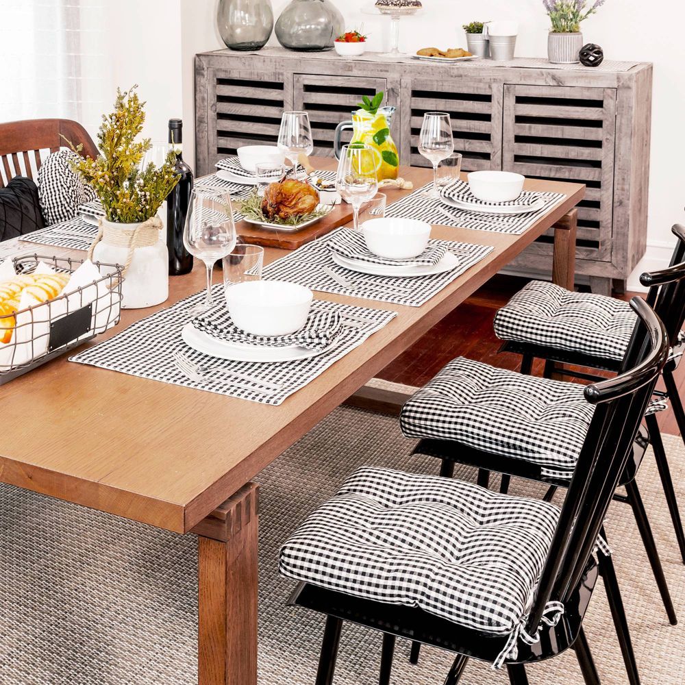 New - 4pk Cotton Gingham Placemats White/Black - Lush Décor: Kitchen Decor, Classic Plaid, Rectangle, Machine Washable