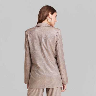 Open Box - Wild Fable Women's Button Up Metallic Blazer Jacket Glitter Loose Fit Wild FableBullseye Deals