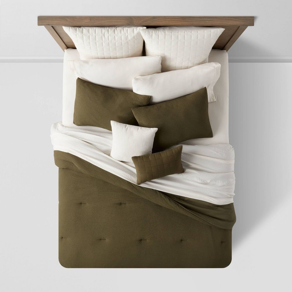 New - 12pc King Micro Texture Comforter & Sheet Bedding Set Dark Green - Threshold™: Polyester, Woven, OEKO-TEX Certified