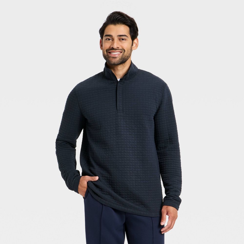 New - Men's Quilted Fleece 1/2 Zip Pullover Sweatshirt - All In Motion™ Dark Blue L