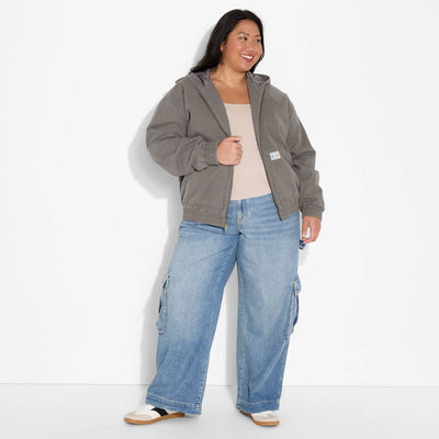 New - Women's Canvas Hooded Utility Jacket - Wild Fable™ Gray XXL