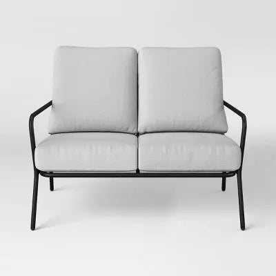 Open Box - Metal Mesh Loveseat with Double Cushions Black/Gray - Room Essentials™: Steel Frame, Water-Repellent, Rust-Resistant Room Essentials