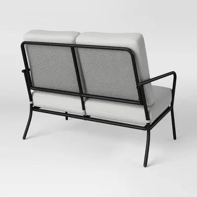 Open Box - Metal Mesh Loveseat with Double Cushions Black/Gray - Room Essentials™: Steel Frame, Water-Repellent, Rust-Resistant Room Essentials