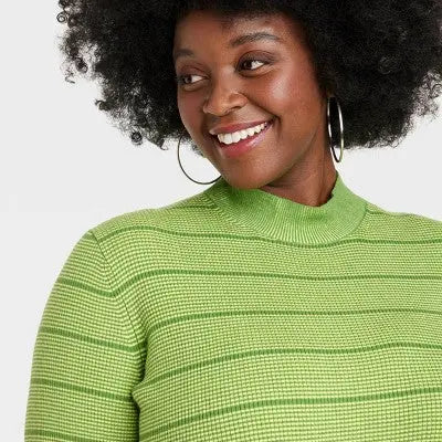 House of Aama Women's High Neck idi Knit Dress Long Sleeve, Green Striped, House of Aama x Target