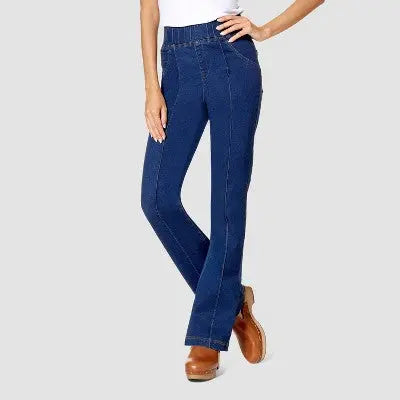 Hue Studio Women's Mid-Rise Bootcut Denim Leggings Real Back Pockets Wide Waistband Hue StudioBullseye Deals