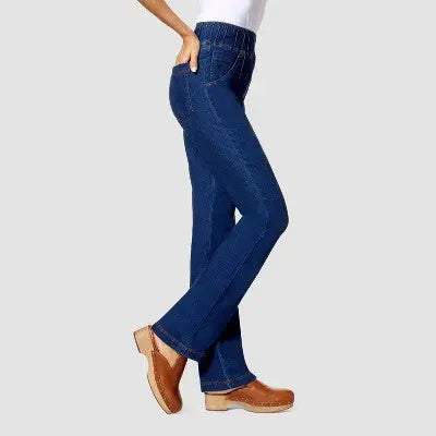 Hue Studio Women's Mid-Rise Bootcut Denim Leggings Real Back Pockets Wide Waistband Hue StudioBullseye Deals