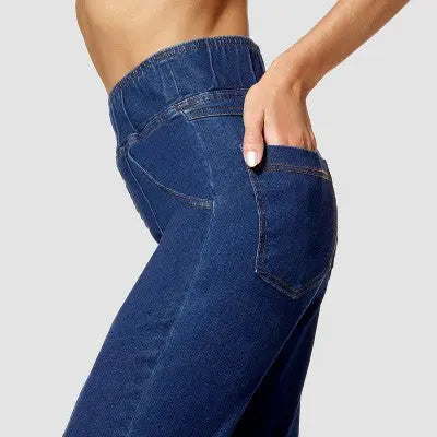Hue Studio Women's Mid-Rise Bootcut Denim Leggings Real Back Pockets Wide Waistband Hue StudioBullseye Deals