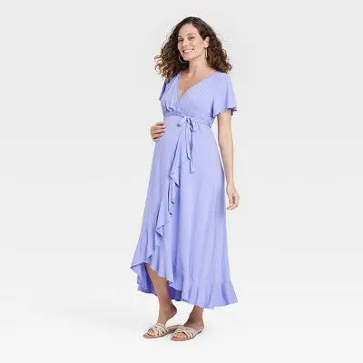 Isabel Maternity Women's Knit V-Neck Maxi Maternity Dress Flutter Sleeve Isabel Maternity by Ingrid & IsabelBullseye Deals